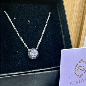 RARITIES Sterling Silver Amethyst & Black Spinel Circle Slider Pendant Necklace